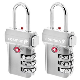 Fosmon TSA Accepted Luggage Locks, (2 Pack) Open Alert Indicator 3 Digit Combination Padlock Codes with Alloy Body and Release Button for Travel Bag, Suit Case & Luggage - Silver