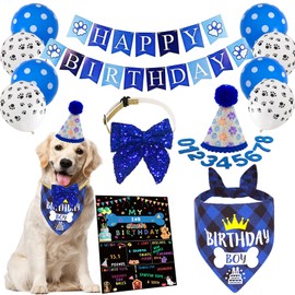 Dog Birthday Bandanas Dog Birthday Party Supplies Include Dog Birthday Banner Dog Paw Balloons Dog Birthday Outfit Hat for Dog Birthday Decorations