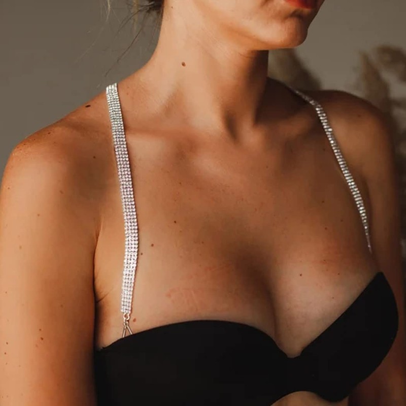 IYOU Sparkly Crystal Bra Straps - Triple Rows Silver Nightclub