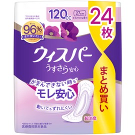 Whisper Silly Safe 4.2 fl oz (120 cc), 24 Sheets (Urine Leak Pad, Urine Removal Pad for Women), Medium Weight, Large Capacity