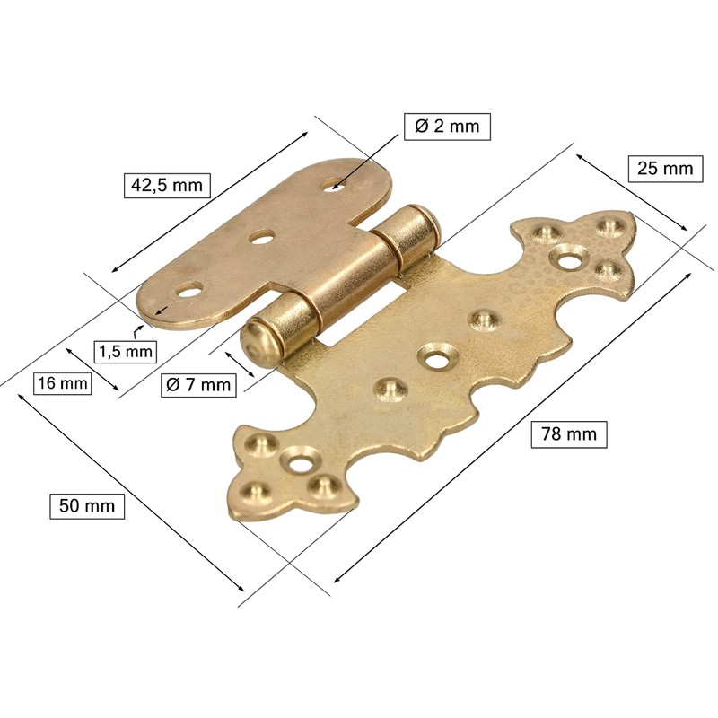 KOTARBAU® Set of 4 Decorative Hinges for Cupboard Asymmetrical Retro