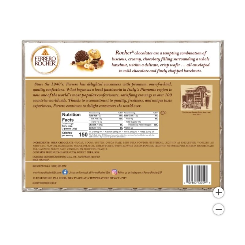 Ferrero Rocher, Milk Chocolate Hazelnut Candy, 21.2 oz, 48 Count