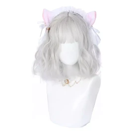 Generic 2025 Peluca Corto Rizada Con Lazo For Lolita Plateada De