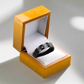 Willis Judd I Love You Mens Ring In Wooden Gift Box 7mm Black Titanium Ring for Men Wedding Band Ring Mens Engagement Ring Groove Promise Ring Comfort Fit Size Q