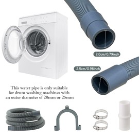 2 m Drain Hose Washing Machine Drain Hose with Drain Hose Connector and 2 Hose Clamps for Washing Machine Dishwasher and Dryer (2 m)