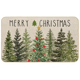 Generic AnyDesign Merry Christmas Doormat Xmas Pine Tree Forest Floor Mat Vintage Non-Slip Entrance Door Rug for Indoor Outdoor Home Kitchen Bathroom Porch, 17 x 29 Inch, Green