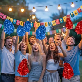 LAOTIDui 4PCS Football Softball Basketball Tennis Cheerleading Pom Poms Spirited Fun Cheer with Metallic Foil Handle for Squad Team Sports Dance Outdoor Games Party 30 Grams