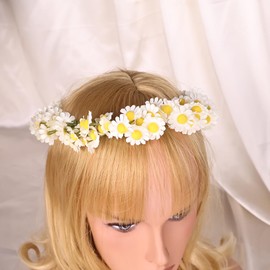 yuruyi Flower Crown for Women, Floral Headband Women Headpiece Flower Hair Accessories for Weeding Bride Cosplay Party Festival Photos (White Yellow Daisy, Adjustable)