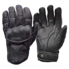 Goldtop Mens Silk & Unlined Predator CE APPROVED Leather Motorcycle Gloves | Knox CE Armoured Floating Knuckle Protection Perforated Unlined Summer (Black, L - 8.5")