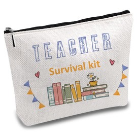 CREATCABIN Pencil case for teachers, make-up bag, cosmetic bag made of canvas, multi-purpose pen case, zip, toiletry bag, travel bag, purse, bag, large portable survival kit, 25 x 18 cm, Teacher