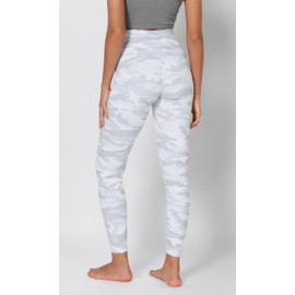 ODODOS Women's Cross Waist 7/8 Yoga Leggings with Inner Pocket, Inseam 25" Gathered Crossover Workout Yoga Pants, White Camo, Medium