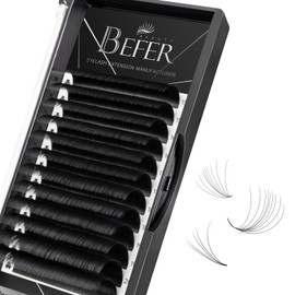Befer Beauty Volume Lash Extensions 0.05C, Mix-8-15mm Eyelash Extension Matte Black, Easy Fan Volume Lashes Fluffy Matte Black Soft, C Curl Self Fanning Lash Extension Professional Eyelash Extensions