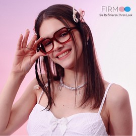Firmoo Blue Light Filter Glasses Women Without Prescription Bow Pattern Rectangular Frame Cute Glasses for Computer Screens Gaming, Burgundy red