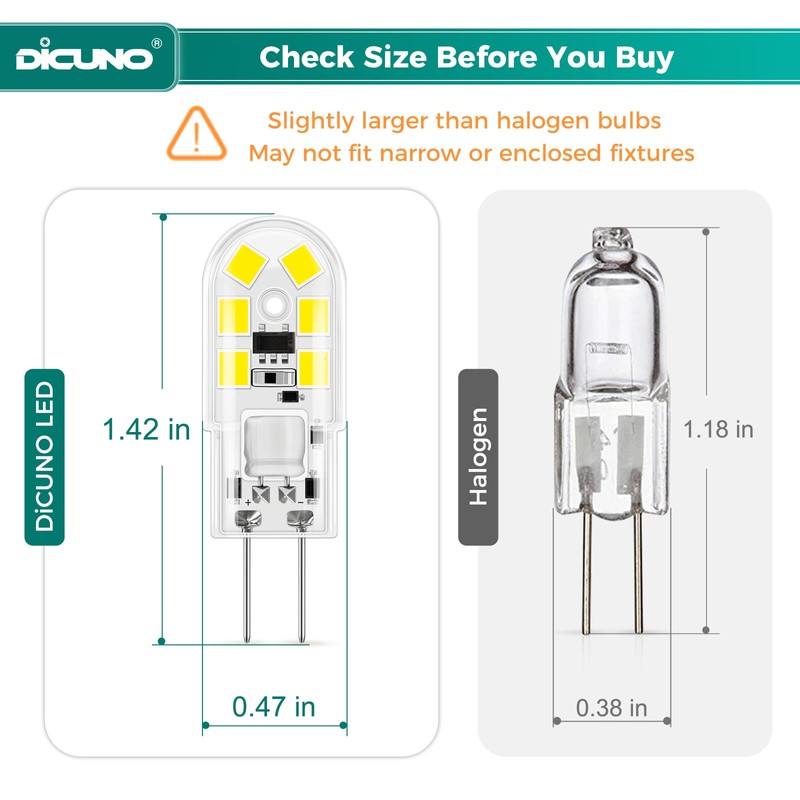DiCUNO G4 LED Bulb 12V, 20W Equivalent, Daylight White 6000K,
