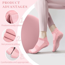 4 Pairs Pilates Socks Grip Socks for Women, Non-Slip Yoga Socks for Yoga Barre Ballet Barefoot Workout Hospital