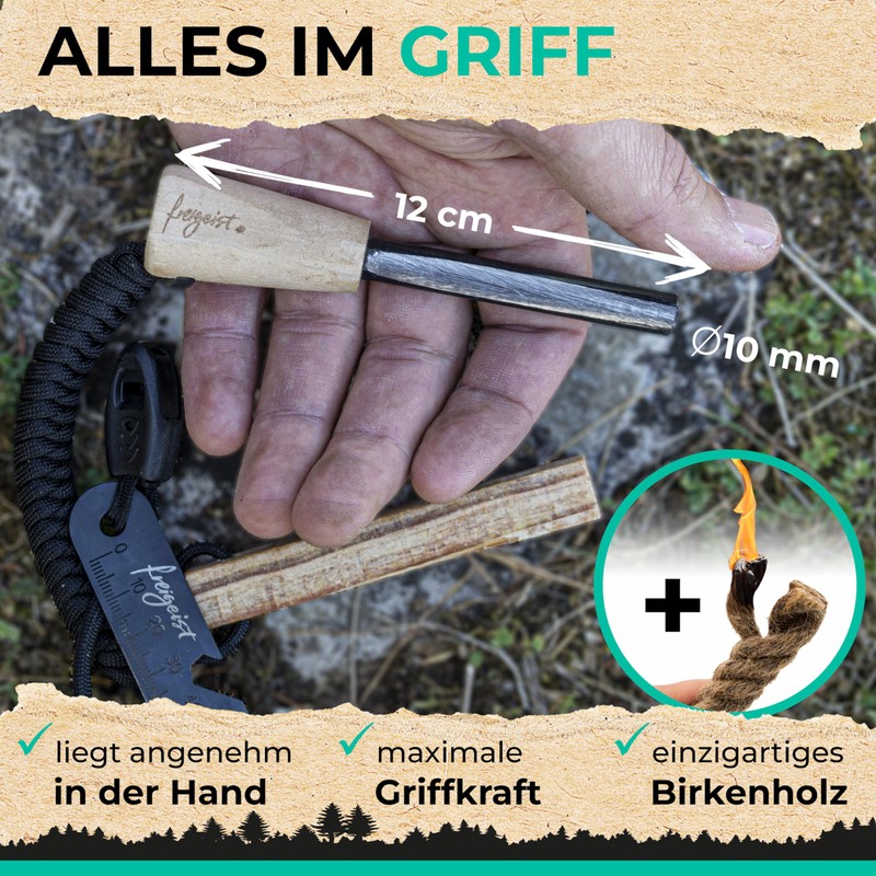 Set: Fire Steel 10 mm + 6 x Tinder |
