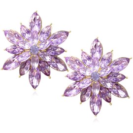 Crystal Flower Burst Stud Earrings - Elegant Hypoallergenic Large Big Sparkly CZ Cubic Zirconia Rhinestone Daisy Sunflower Floral Cluster Flower Stud Earrings Bridal Wedding Party Prom Costume Jewelry