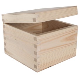 Small Square Cube Wooden Box with Lid | 13 x 13 x 10 cm | Memory Keepsake Trinket Storage | Unpainted & Untreated Plain Decorative Pinewood for Craft Decoupage