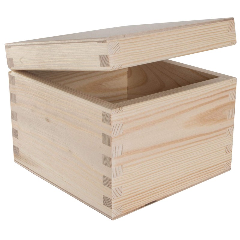 Small Square Cube Wooden Box with Lid | 13 x