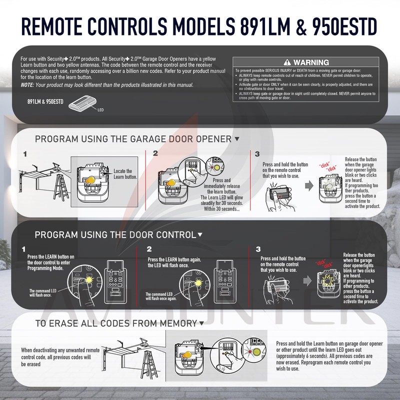 2 for 891LM LiftMaster Garage Door Opener Remote Security 2.0+