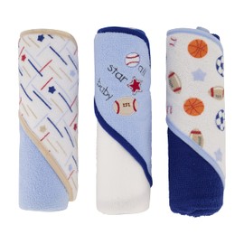 Cudlie Cudlie Buttons & Stitches Baby Boy 3 Pack Rolled/Carded Hooded Towels in All Star Baby Print (GS71720)