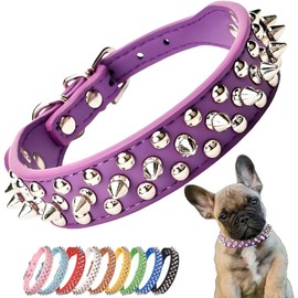 Pimaodog Spiked Studded Dog Collar, Adjustable Soft Leather Puppy Collar for Small Medium Dogs Bulldog Pitbull Mastiff Poodle Boxer (L, Purple)