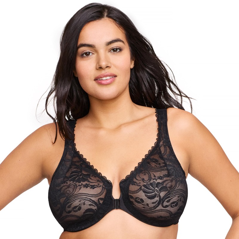 Full Figure Plus Size Wonderwire Front-Closure Stretch Lace Bra Underwire