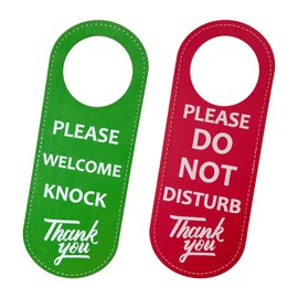 2PCS Door Hanger Sign, PU Leather Double Sided Door Knob Privacy Sign for Office Hotel Home Meeting, Do Not Disturb/Welcome Knock