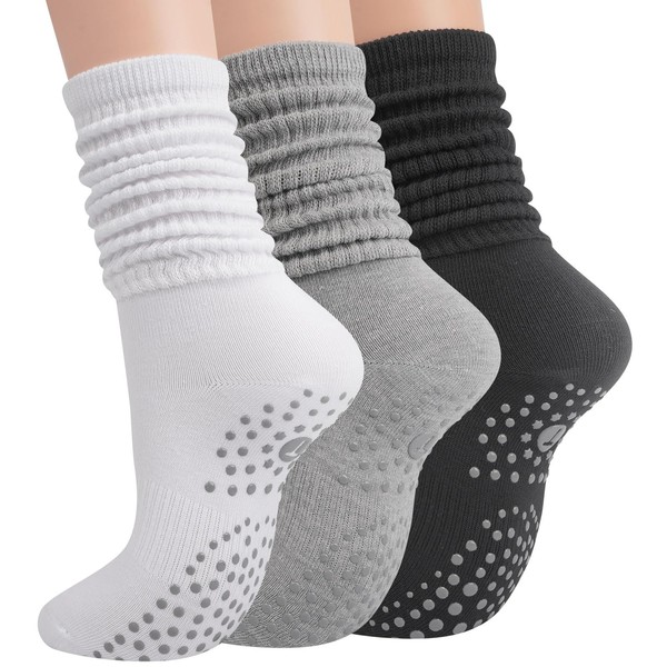 Grip Pilates Socks for Women, Yoga Slouch Socks with Grip