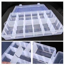 12 Grids Plastic Organizer Tackle Box, Wanfoou Clear Plastic Jewelry Art Craft Box Organizer Storage Container Case with Adjustable Dividers for Beads Earring Rings Sewing Cosmetic Accessories