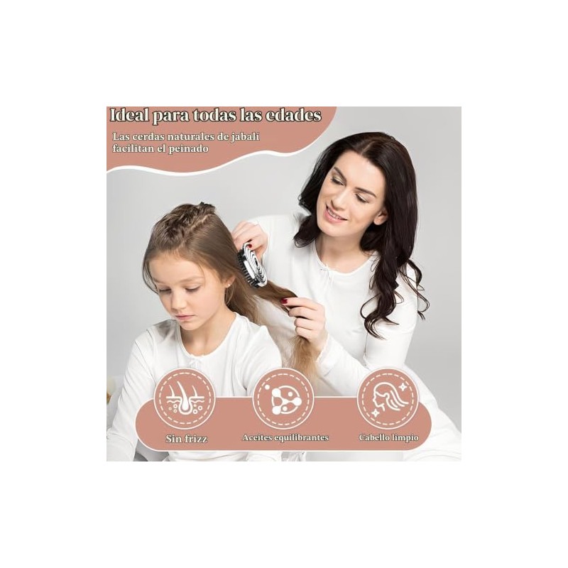 2pcs Cepillo para Cabello Desenredante Cerdas Mixtas Jabalí Para Mujeres
