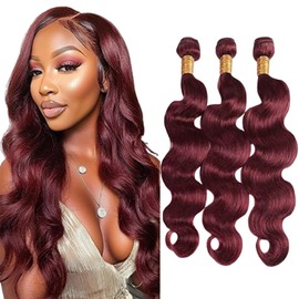 BilltiiWW 99j Burgundy Body Wave Bundles Wine Red Human Hair Body Wave Bundles Brazilian Wet and Wavy Soft Silky for Woman 12 14 16 Inch