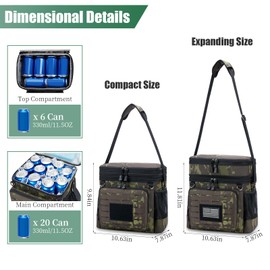 HSHPX Insulated Tactical Lunch Box for Men: Reusable Lunch Bag for Picnic Outdoor Beach Office - Portable Adult Lunch Box Organizer Black Camo 15L