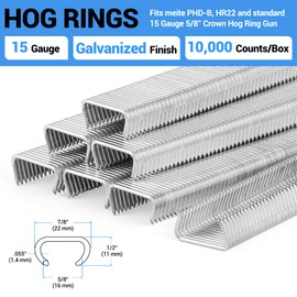 meite SR15 Hog Rings, 15 Gauge 5/8 Inch Crown Galvanized Hog Rings 7/8-Inch (22mm) Outer Crown D Rings Staples for meite PHD-B Pneumatic Hog Ring Gun D Ring Stapler (10,000 Counts)