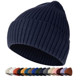 HiRui Knit Beanie for Men Women Kids, Winter Hats Warm Classic Daily Skull Caps (Navy-Blue)