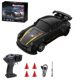 COOWIN Mini RC Drift Car with Lights, 1:64 4WD 2.4GHz Full Proportional Remote Control Car for Kids Adults (Black)