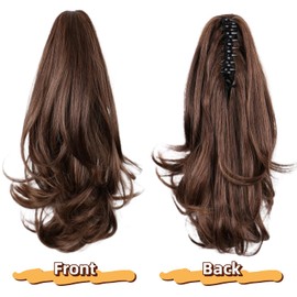 Ponytail Extension 16 Inch Claw Clip Pony Tails Hair Extensions Soft Natural Looking Synthetic Clip in Ponytail Brown Ponytail Extension for Women (Mixed Dark Brown)