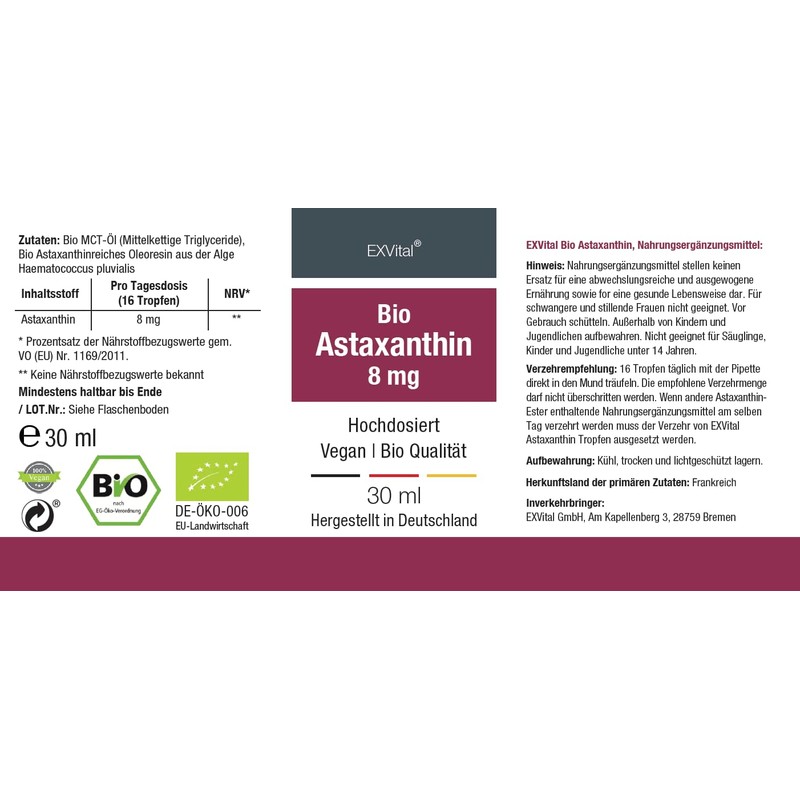 Organic Astaxanthin Drops, 8 mg Astaxanthin per Daily Dose, High