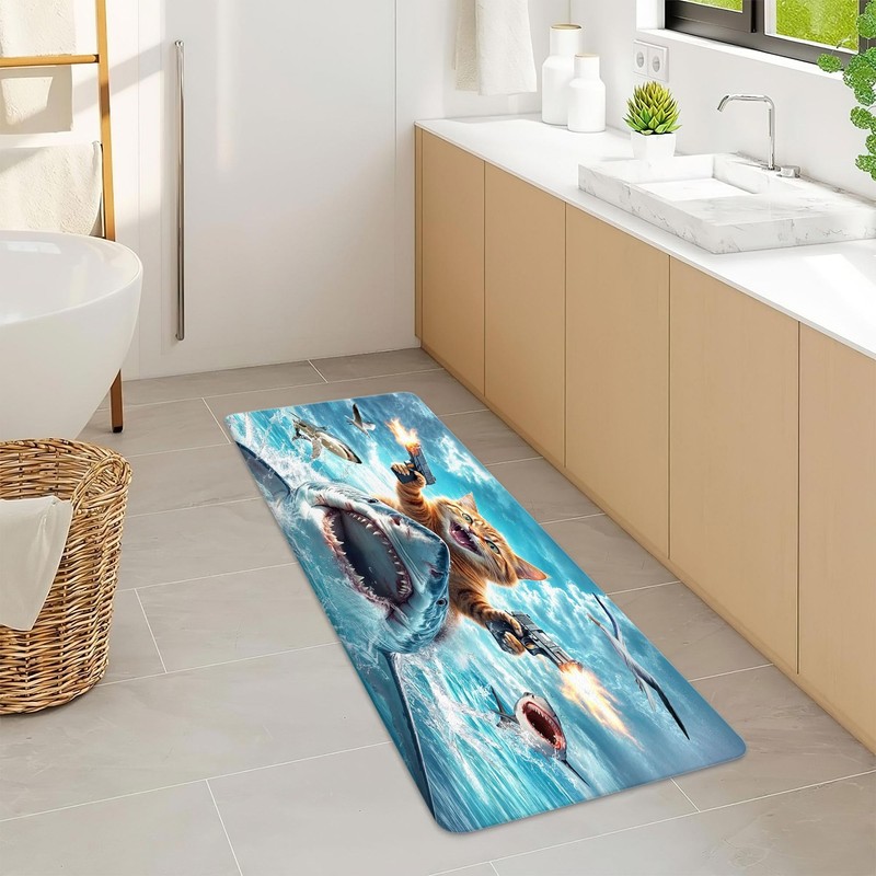 Grtuspr Funny Cat Bathroom Rug Bath Mat, Cool Kitty Riding