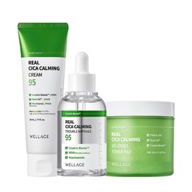 Wellage Real Cica Calming 95 Trouble Ampoule 50ml + Big Embo Toner Pads 70 sheets + Cream 50ml Sensitive Skin Ampoule 50ml + Toner Pads 70 sheets + Cream 50ml / 웰라쥬 리얼 시카 카밍 95 트러블 앰플 50ml+빅엠보 토너패드 70매+크림 50ml 민감한피부 앰플 50ml+토너패드 70매+크림 50ml