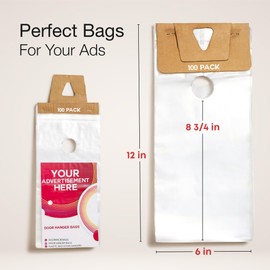 Choice Marts Door Hanger Bags 6” x 12” - Waterproof and Secure 100 Pack Perfect Display for Your Advertisement Plastic Door Hanger Bags