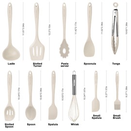Kitchen Utensil Set - 11 Cooking Utensils - Colorful Silicone Kitchen Utensils - Nonstick Cookware with Spatula Set - Colored Best Kitchen Tools Kitchen Gadgets (Khaki)