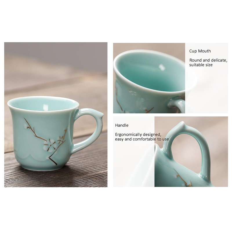 KEYDUACU Japanese Tea Set, Celadon Ceramic Tea Set, Plum Blossom
