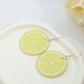 Atifober Lemon Earrings Cute Dangle Drop Earrings Trendy Leather Fruit Earrings Lightweight Funny Lemon Earrings For Women Summer Earrings Holliday Beach Vacation Earrings, Large, Yellow