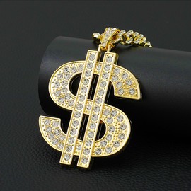 Auriselle Herren Hip Hop O-Kette Halskette mit Dollar Anhänger Rhinestones Retro Streetwear Schmuck für Männer Jungen Damen, Punk Party Accessoires in Gold, 50cm