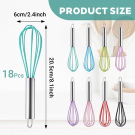 18 Pcs 8 Inch Whisks Bulk for Cooking, Silicone Whisks Non Scratch Stainless Steel Hand Whisk Large Coated Metal Heat Resistant Egg Beaters for Cooking