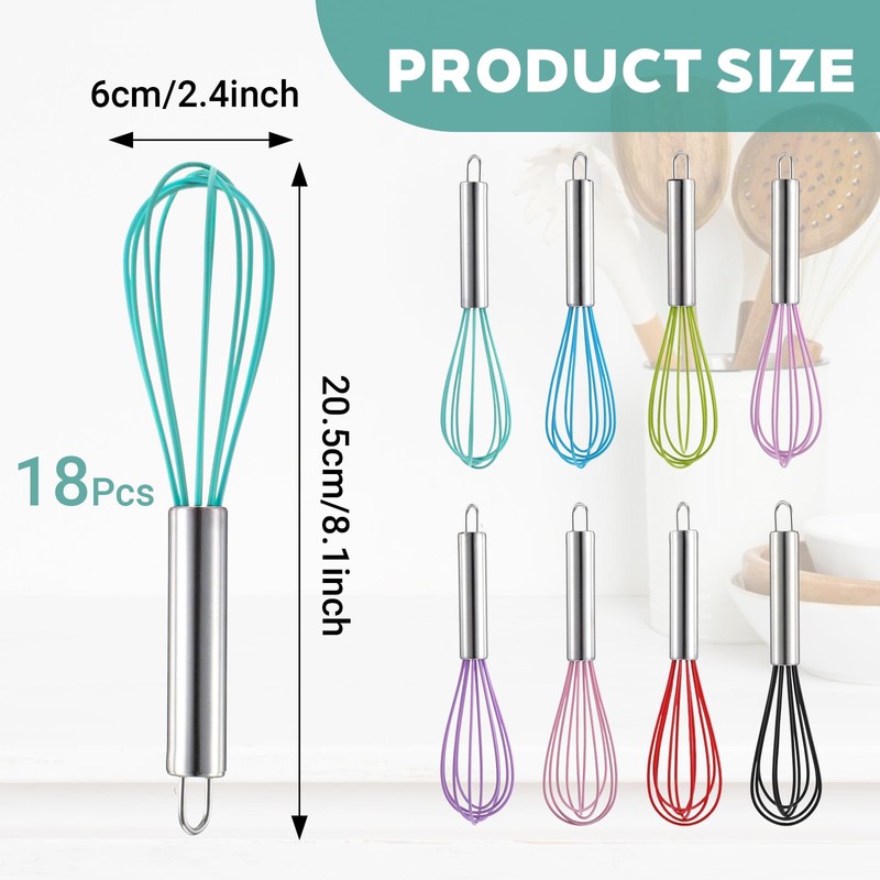 18 Pcs 8 Inch Whisks Bulk for Cooking, Silicone Whisks
