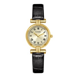 CILOA Gold Watches for Women Luxury Ladies Wrist Watches with Vintage Roman Dial Leather Strap Waterproof Womens Casual Fashion Small Gold Watch. Black & Gold
