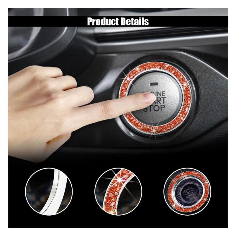 GLSOWEE Car Bling Crystal Rhinestone Engine Start Decoration Ring, Ring