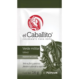 el Caballito, el único Colorante en Polvo para ropa color Verde militar ¡Revive y cambia el color de tu prenda favorita! Sobre con 16g